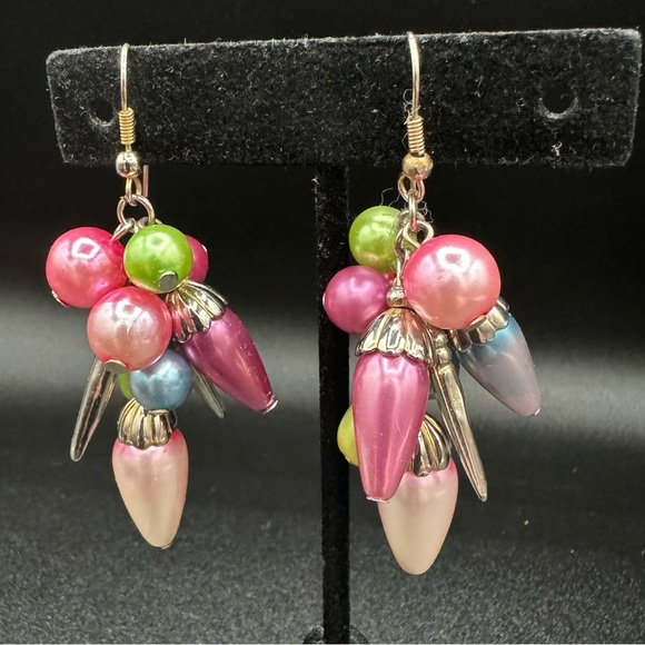 Chunky Colorful Cha-Cha Pink, Green and Blue Fun Earrings - Picture 1 of 8